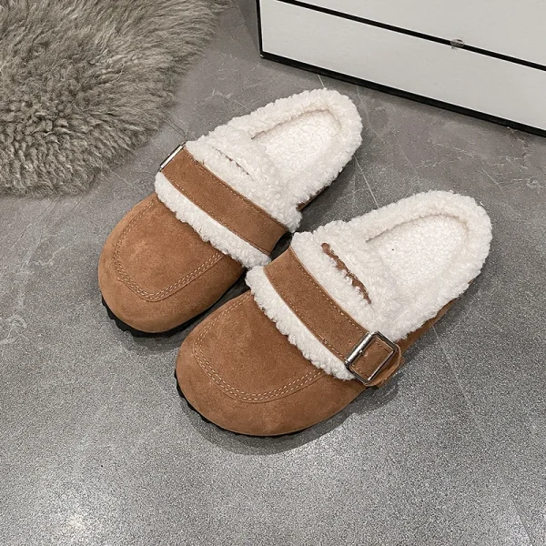 pantoufles d'hiver pour femme en daim