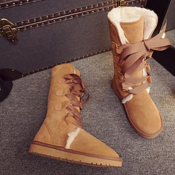 pantoufle botte d'hiver chaude avec lacet en ruban